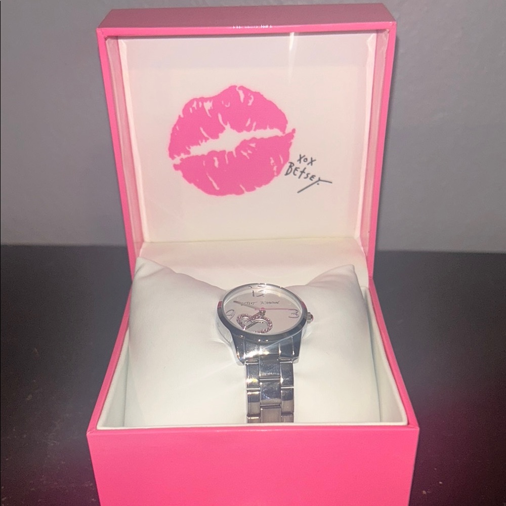 Betsey Johnson Silver and Pink Watch